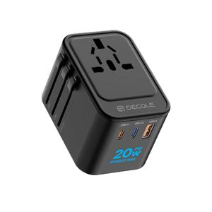 Universal Travel Adapter, International Travel Plug Adapter with 2 USB-C(PD 20W) ＆ 1 USB-A Ports, All in One Portable Adaptor, for USA, UK, EU, AU ＆ 224+ Countries (Black) US
