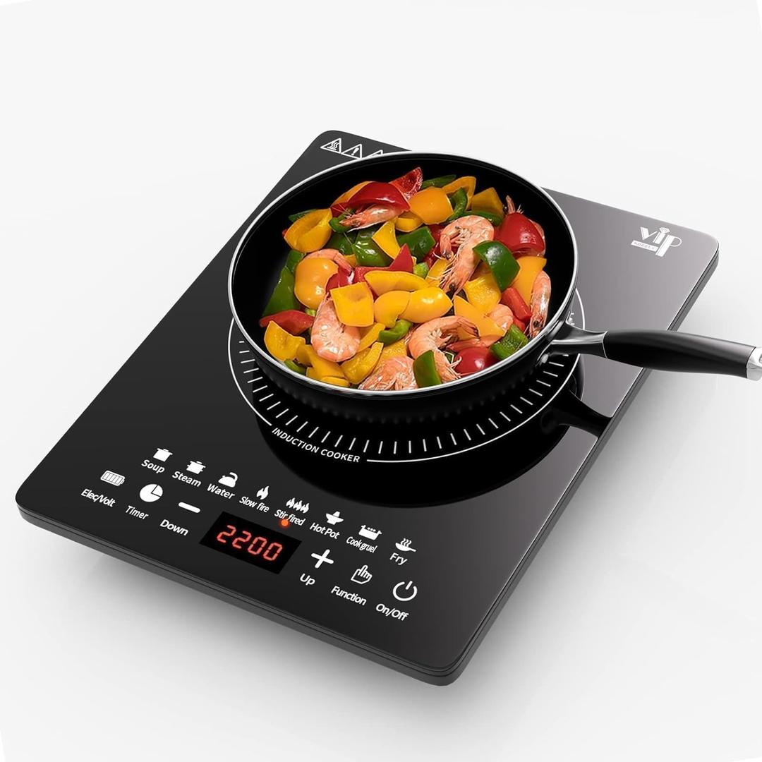 Portable Induction Cooktop, Countertop Burner with Multi-Function, 2200w Electric Stove with Easy Clean Glass, 8 Modes Sensor Touch Cooker (WP6)