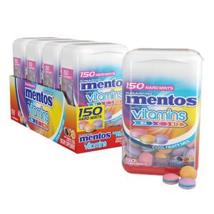 Mentos Vitamin Sugarfree Hard Mints, 150pc, Cool Fruity Mix, (Pack of 4 Bottles) (EXP 08/31/26)