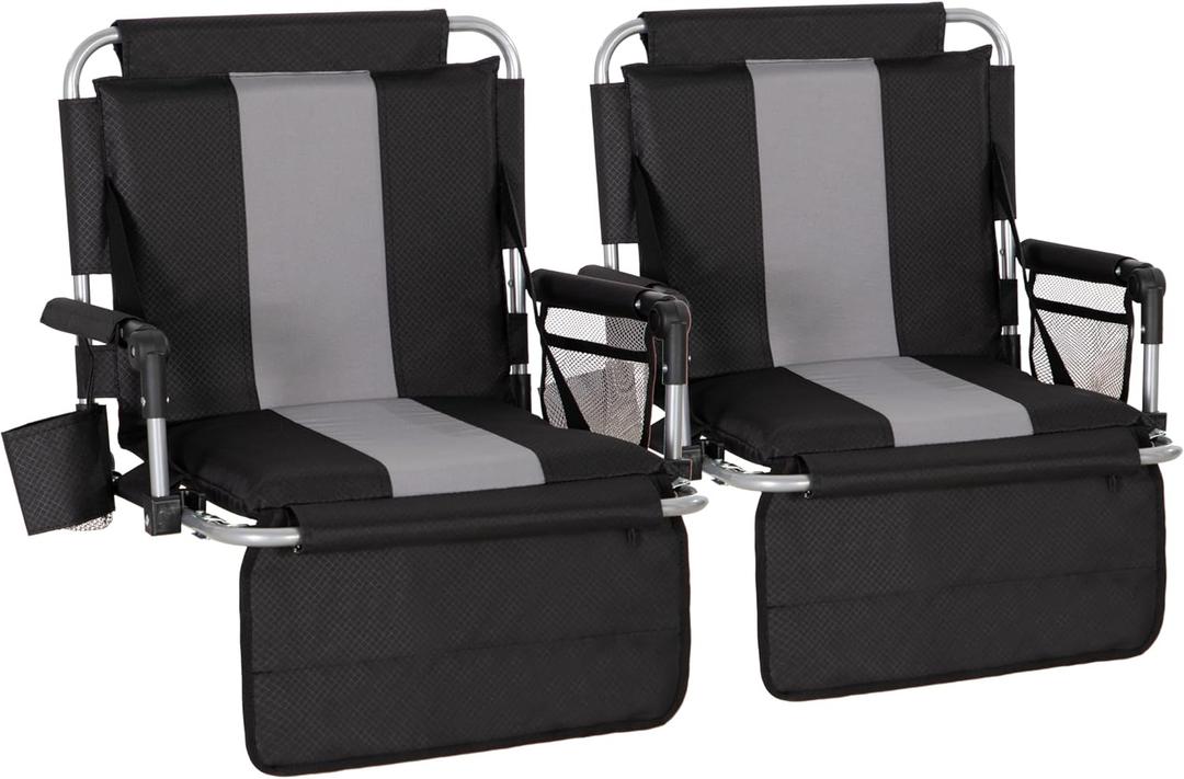 LET'S CAMP Folding Stadium Seat Bleacher Chair with Cup Holder, Mesh Bag and Hide Hooks, Portable Stadium Chair with Back and Cushion