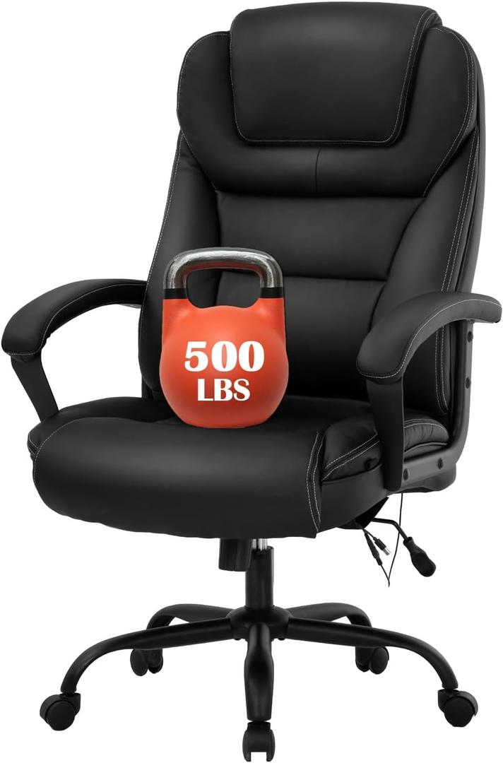 BestMassage Big and Tall Office Chair 500lbs Wide Seat Ergonomic Desk Chair with Lumbar Support Arms High Back PU Leather Executive Task Computer Chair for Heavy People Women,Black