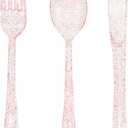 150 Pack Pink Glitter Plastic Silverware Disposable, Baby Shower Cutlery, 50 Pink Forks, 50 Rose Gold Spoons, 50 Rose Gold Knives for Brithday, Wedding, Baby Shower