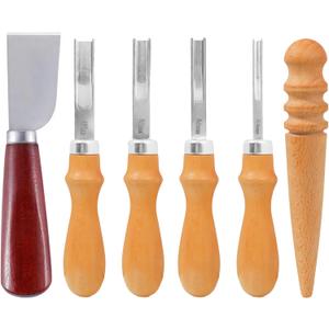 6 Pcs Leather Beveler Tools Set - 4 Size Edge Bevelers, Leather Cutting Knife, Beech Wood Edge Burnisher, Leather Crafting Tools for DIY Craft Work