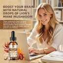 Lions Mane Mushroom Liquid Drops, 8 in 1 Mushroom Complex Supplement with Irish Sea Moss, Chaga, Turkey Tail, Cordyceps & More for Brain, Focus, Cognitive & Immune Support, Vegan, Peach Flavor, 60mL