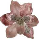 Briful 10 Large Heads Christmas Glitter Magnolia Flowers Christmas Tree Ornaments Set of 3 Artificial Flowers with Picks Stems for Xmas Tree Holiday Decorations, Rose Gold