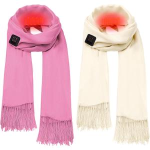 2 Pcs Heated Scarf for Women Men USB Heating Scarf Soft Warm Electric Heated Neck Warmer for Winter (Pink)