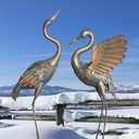 33-37 Inch Metal Crane Garden Statue Dcor, Bird Heron Garden Sculpture & Statues, Outdoor Decoration for Yard Pond Lawn Backyard Pool, Vintage Spread Wings Crane, Set of 2 Copper