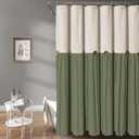 Awellife Farmhouse Cream Shower Curtain Button Linen Textured Woven Fabric,Country Style (Cream & Green, 72" W x 72" L)