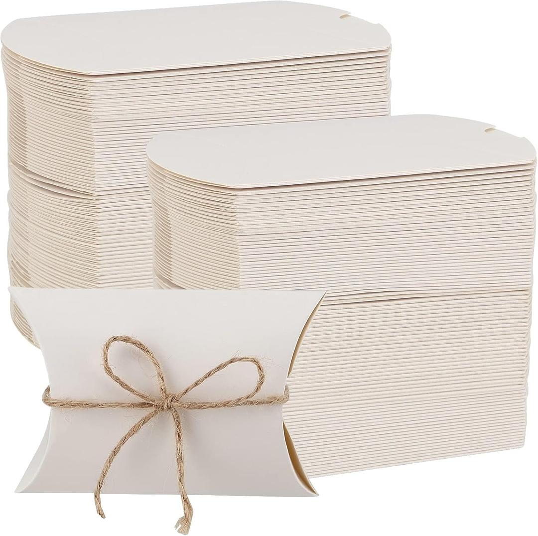 MANCHAP 200 PCS 3.5 x 2.5 Inch White Kraft Paper Pillow Boxes, Small White Candy Boxes, Thank You Treat Boxes for Party Favors, Proposal, Wedding
