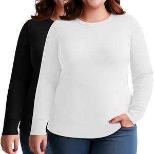 Ficerd 2 Pack Plus Size Sweaters for Women Long Sleeve Crewneck Lightweight Sweater Fall Winter Casual Pullover Tunic Tops, XL