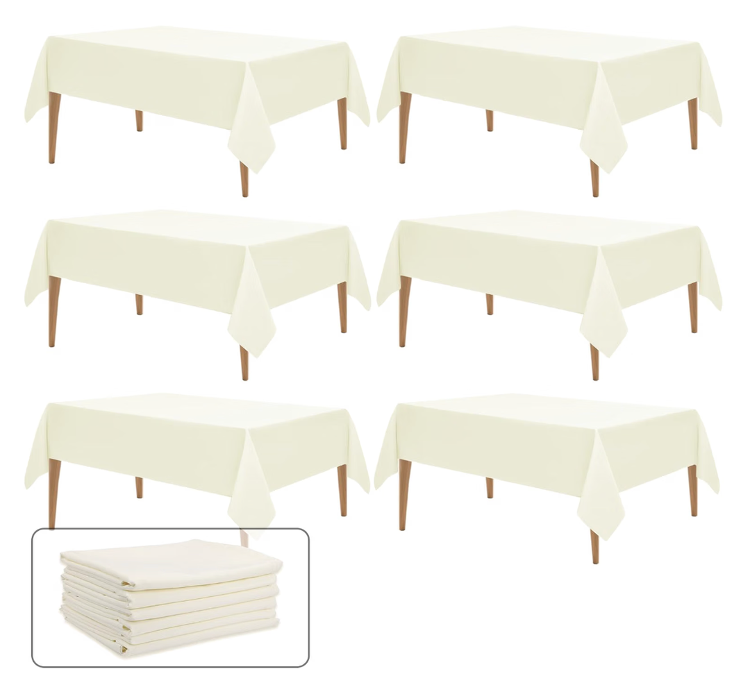 WIGENIUS 6 Pack Ivory Table Cloth Rectangle 60X102 Inch Tablecloth Fit 6FT