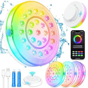 Pool Lights for Above/In Ground Pools, Portable Smart Magnetic Underwater IP68 Waterproof LED Light Rechargeable with BT APP Control Color Changing Sound/Music Sync Vinyl Pools Accessories Party Decor 4 Pcs