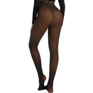 JS LifeStyle Fleece Lined Tights Leggings Women Thermal Warm Winter Thick Sheer Black Skin Tone Single-Line Translucent (Small, Toffee Glow)
