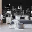 Black City Night Wallpaper Peel and Stick for Living Room 157"x108" | New York Scene Self Adhesive Wall Mural Bedroom