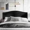 Curved Velvet Upholstered Headboard with Chrome Nailhead Trim, Black Full