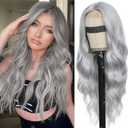 Gray Wig for Women, Long Grey Wavy Wig Middle Part 26 Inch Grey Wigs Heat Resistant Synthetic Wigs for Daily Party Use