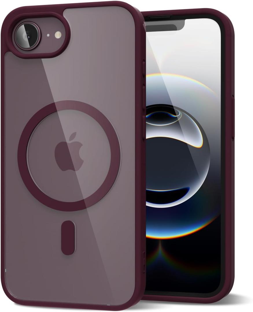 oakxco for iPhone 17e 16e Case Clear Magnetic Compatible with Magsafe, Cute Thin Slim Transparent Anti-Yellow Acrylic, Hybird Hard Plastic & Silicone Girly Mag Safe Case for Women Men, Burgundy Maroon