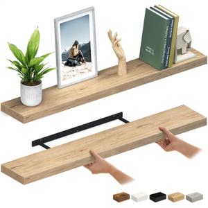 Ballucci Floating Shelves for Wall, 48" Wood Wall Shelf Set of 2, with Invisible Brackets for Bathroom, Living Room, Bedroom, Kitchen, Nursery, 8" Deep, Oak Finish