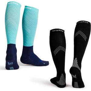 Compression Socks for Men & Women | Premium Lycra Spandex | 15-20mmHg Support for Circulation | Reflective Strips (M)