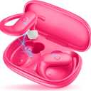 MOZOTER Wireless Earbuds Bluetooth 5.3 Headphones Sport,Over Ear Buds with Deep Bass Sound,60Hrs Playtime Earphones Redesigned Comfort Fit with Earhooks for Running,Meeting,Workout-Pink