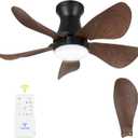 30 Inch Flush Mount Ceiling Fan with Light - Small Ceiling Fan with Light for Bedroom/Kids Room/Small Room - Low Profile Design - Indoor/Outdoor Use - 5 Blades Walnut