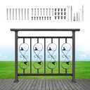 Horizontal Deck Railing Kit, 36in H x 48in W Wrought Iron Porch Railing, Black Powder-Coated with Decorative Pattern, for Flat Decks & Balconies