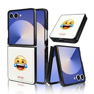 emoji for Samsung Galaxy Z Flip 7 Magnetic Phone Case [Compatible with MagSafe] Anti-Fingerprint PU Leather Shockproof Protective Emoticon Case for Samsung Z Flip 7 (White)