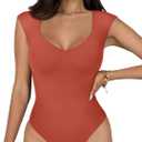 REORIA Butsmooth Women's Trendy Sexy Casual V Neck Double Lined Sleeveless Slimming Going Out Tank Top Bodysuits (Medium)