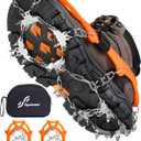 Sportneer Crampons Ice Cleats for Shoes and Boots with 28 Spikes - Traction Slip-on Stretch Footwear for Walking and Shoveling on Ice and Snow (Medium, Orange)