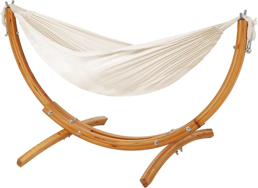 FUNLIO Wooden Hammock with Stand for Kids 3-5 Years (Height < 3.9ft/120cm), Premium Solid Wood Kids Hammock Chair Stand, Stable Structure, Wider & Longer Children Hammock, 220lbs Capacity