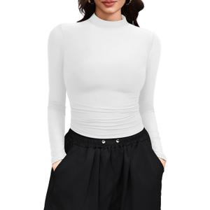 Laughido Women's Mock Neck Long Sleeve Slim Fit Double Lined T-Shirt Casual Basic Crop Tops 2025 Fall Clothes (Small) Laughido Women's Mock Neck Long Sleeve Slim Fit Double Lined T-Shirt Casual Basic Crop Tops 2025 Fall Clothes (Small)