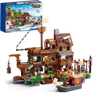 Pirate Ship Building Toys, Pirate Dock Themed City Building Block Set, A Gift Compatible with Lego Sets for Boys & Girl 6-14 & Adults (560pcs)