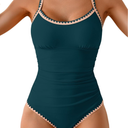 Eomenie Women's One Piece Swimsuit Tummy Control Slimming Bathing Suit Ruched Swimwear Tie Back Shell Stitch Swim Suit M