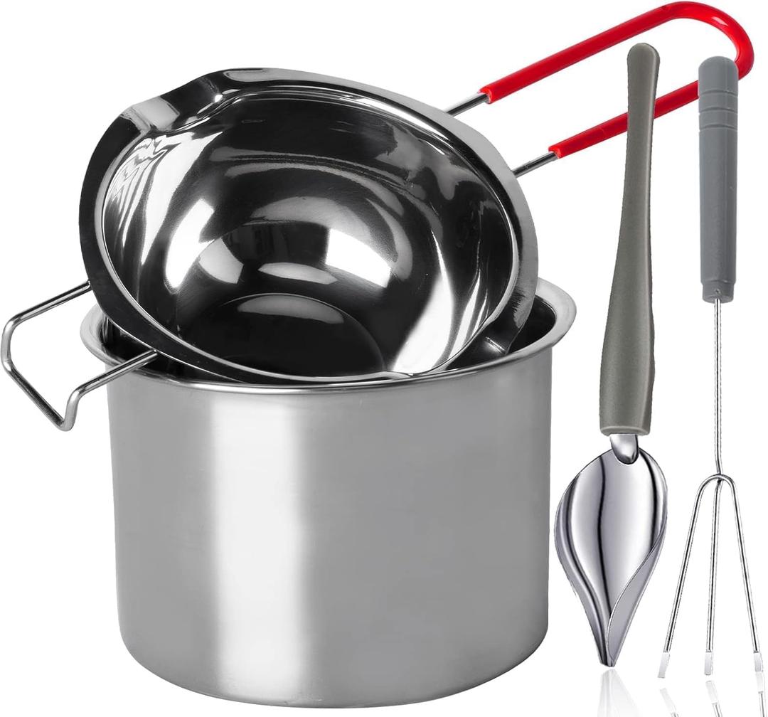 Stainless Steel Double Boiler Melting Pot with Heat Resistant Handle, Large Capacity Chocolate Melting Pot for Butter Candy Butter Cheese, Candle Making (600ML+1600ML)