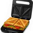 OVENTE Electric Sandwich Maker with Non-Stick Plates, Indicator Lights, Cool Touch Handle, Easy to Clean and Store, Perfect for Cooking Breakfast, Grilled Cheese, Tuna Melts and Snacks, Black GPS401B