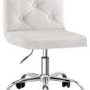 VECELO PU Leather Mid-Back Armless Vanity Chair Adjustable Height 360 Rolling Swivel for Home Office Work, White