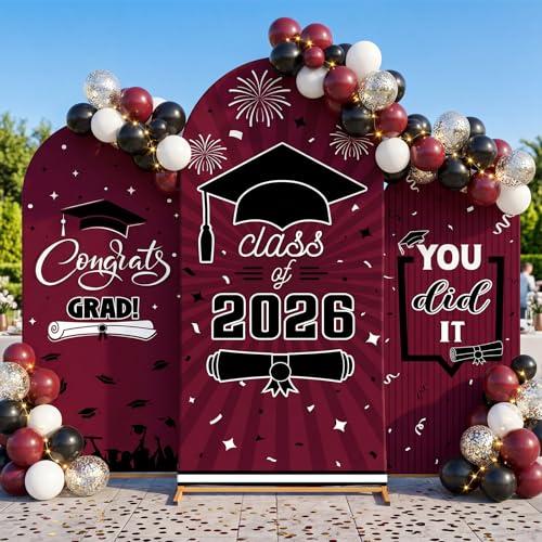 WovWeave Graduation Arch Backdrop Stand Cover Set of 3-4ft 5ft 6ft Grad Arch Cover Photo Booth Backdrop Decorations for Graduation Party Decor Supplies(Maroon,Class of 2026)