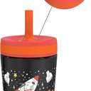 Zak Designs Kelso Toddler Cups For Travel or At Home, 12oz Vacuum Insulated Stainless Steel Sippy Cup With Leak-Proof Design is Perfect For Kids (Spaceships)