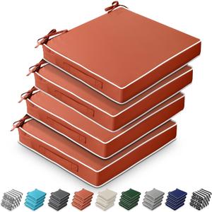 Leinuosen 4 Pcs Patio Cushion Covers, 19'' x 19'' x 3'' Waterproof Cushion Replacement for Furniture Sofa Couch Slip Covers with Adjustable Ties Portable Handle, Cover Only(Spice)