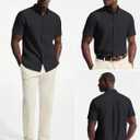 PJ PAUL JONES Mens Dress Shirts Oxford Button Down Shirt Short Sleeve Business Casual Untucked Shirts with Pocket (M)