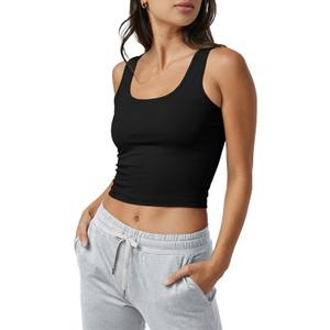 Fioboc Cropped Tank Tops for Women Sleeveless Scoop Neck Workout Crop Tops Breathable Slim Fit Yoga Gym Activewear Shirt (Black, XS)