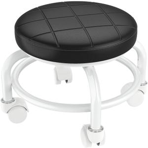 NiHome Universal Wheel Rolling Stool, Low Roller Seat with Reinforced 360 Swivel Wheels & Thick Metal Frame, 360 Movement Comfortable Ergonomic Cushion Seating, Quick Two-Step Assembly (Black) (One Size)