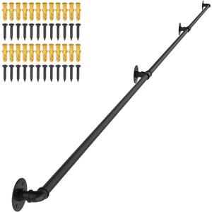 OUSHENG Stair Railing Indoor Hand Rails for Outdoor Steps, Industrial Pipe Handrail Metal Iron Handle Support for Wall Mount Staircase Porch, Vintage Farmhouse Style, 12ft (Black)