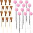 24 Pcs Witch Party Favors Include 12 Witch Broom and 12 Pink Pom Pom Ballpoint Goodie Bags Stuffer Broom Wands for Wizard Halloween Party Decorations Gifts (Creative)