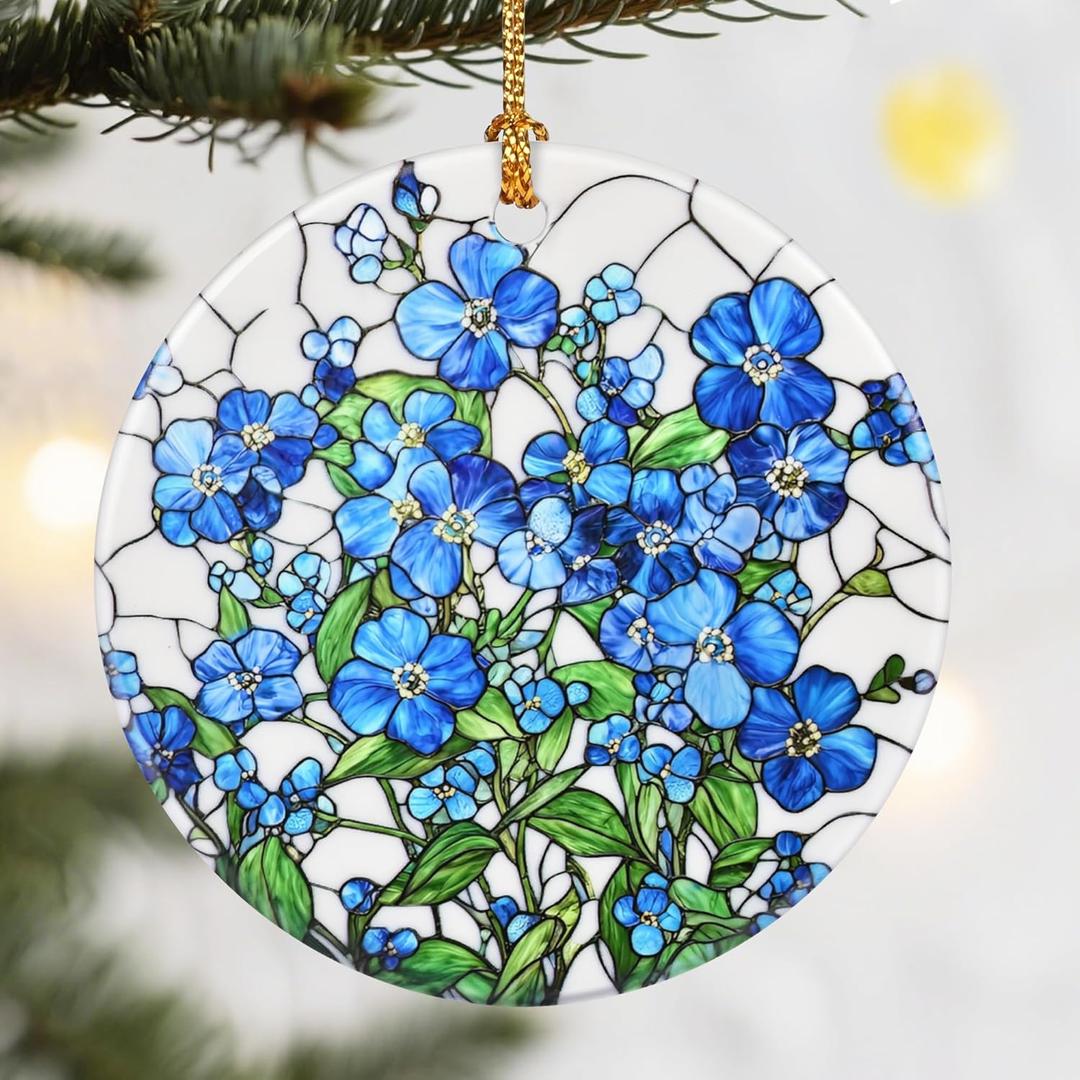 Christmas Ornaments, Dodosky 2.8in Ceramic Hanging Ornament, Xmas Decor, Christmas Tree Ornaments, Xmas Decorations for Tree, Holiday Ornament, Flower Lovers Gifts, Gifts for Couples, Best Friend