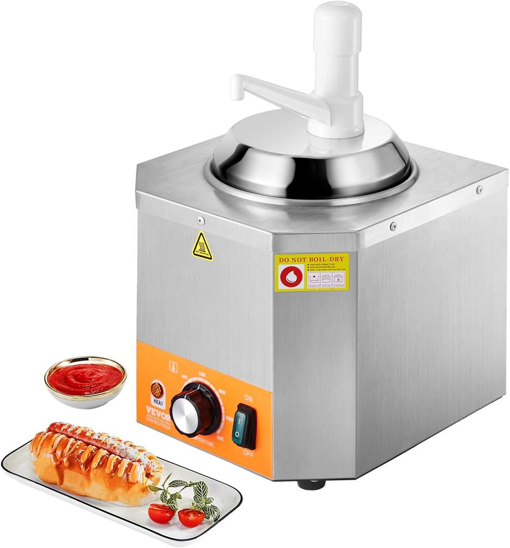 VEVOR Electric Cheese Dispenser with Pump, 2.4L Commercial Hot Fudge Warmer, Plastic Pump Dispenser, 86-230 Temp Adjustable Nacho Cheese Sauce Warmer, for Hot Fudge Cheese Caramel