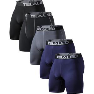 TELALEO 6 or 5 Pack Compression Shorts for Men Spandex Sport Shorts Athletic Workout Running Performance Baselayer Underwear (Medium, 2Black/1 Grey / 2 Navy)