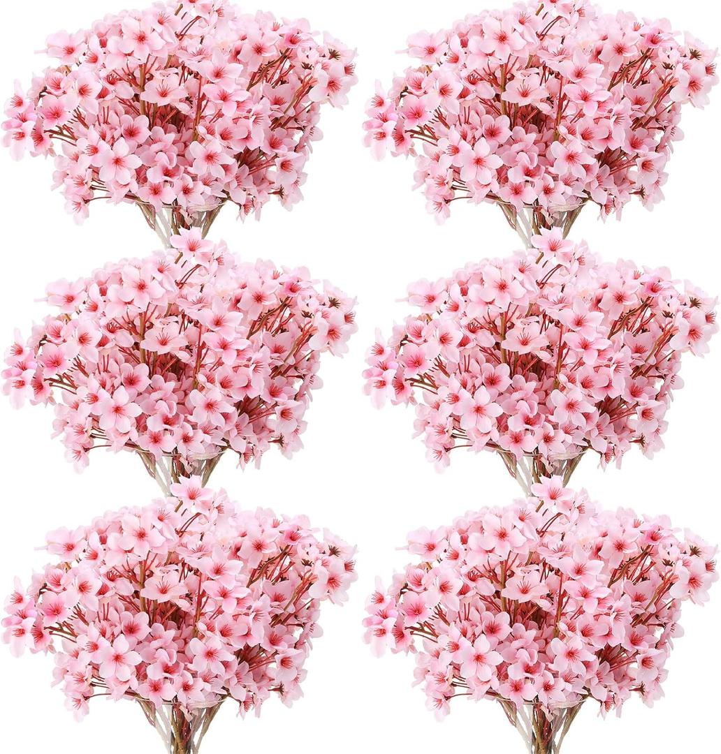 Tigeen 36 Pcs Artificial Cherry Blossom Flower Silk Cherry Blossom Branches 15.7 Inch Fake Floral Branches Bundles Faux Flower Stems for Vase Home Wedding Table Centerpiece (Pink)