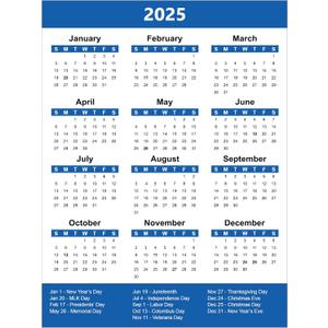 2025 Full Year Calendar Magnet, Blue, 4.5 x 6  Easy-to-Read, Bold Design