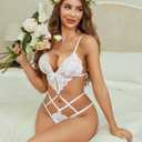 Avidlove Women Lingeries Deep V Teddy Lingerie Sexy Lace Bodysuit Cut Out One Piece Mini Babydoll (White, L)